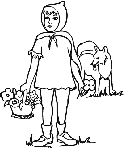 Little Red Hood and Wolf Coloring page