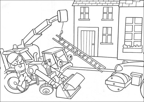Lofty And Scoop Help Bob To Move The Ladder  Coloring page