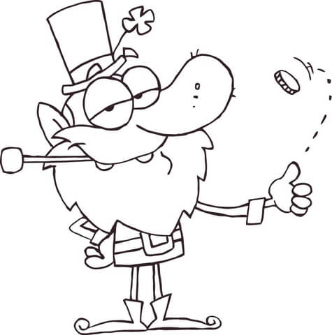 Lucky Leprechaun Playing with a Gold Coin Coloring page