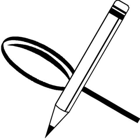 Magnifying Glass and pencil Coloring page