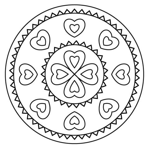 Mandala with Hearts Pattern Coloring page