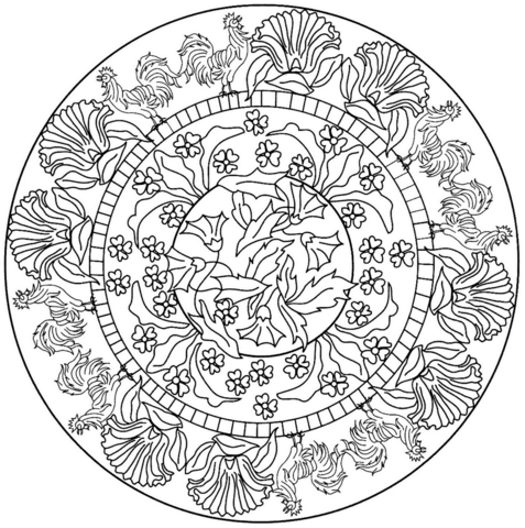 Mandala with Rooster Pattern Coloring page