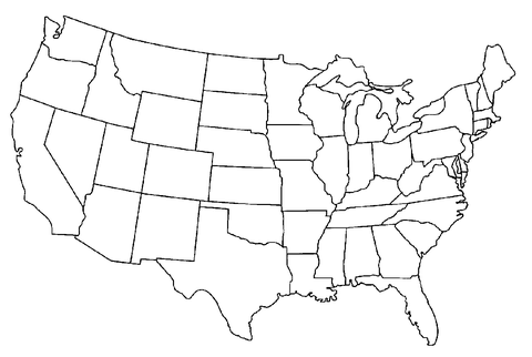 Map Of the United States Of America Coloring page