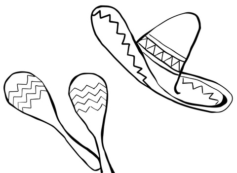 Maracas and Sombrero Coloring page