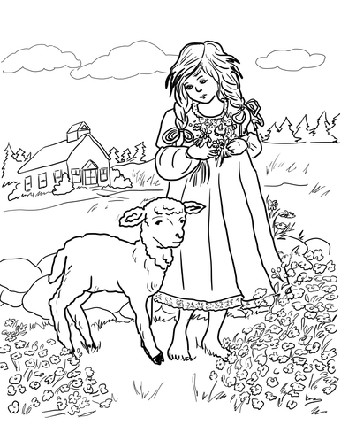 Mary with a Little Lamb Coloring page