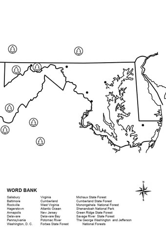 Maryland Map Worksheet Coloring page