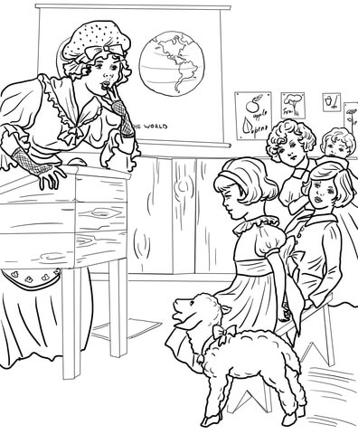 Mary's Little Lamb in a School Coloring page