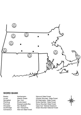 Massachusetts Map Worksheet Coloring page