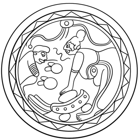 Mayan Plate with Metate Grinding Cocoa Coloring page