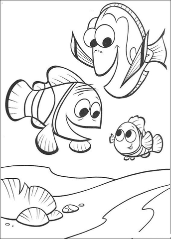 Marlin, Dory, Nemo  Coloring page