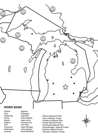 Michigan Map Worksheet Coloring page
