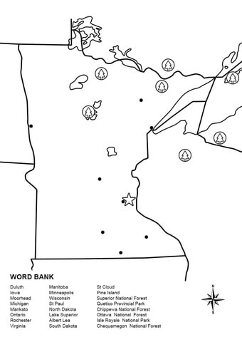 Minnesota Map Worksheet Coloring page