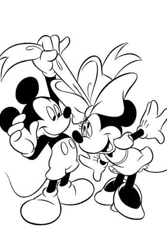 Mickey Mouse Pulling Minnie Mouse's Bow Coloring page
