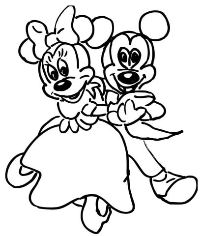 Minnie and Mickey Mouse Are Dancing  Coloring page