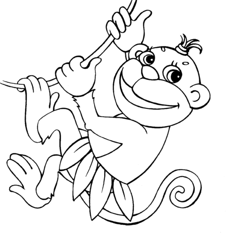 Monkey hanging of liana Coloring page