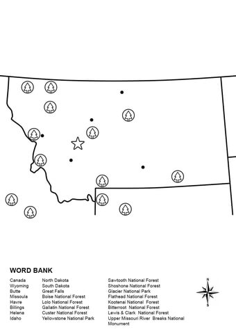 Montana Map Worksheet Coloring page