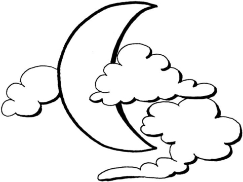 Moon and Clouds Coloring page