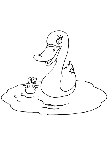 Mother Duck with Baby Coloring page