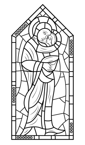 Mother Mary with Jesus Stained Glass Coloring page