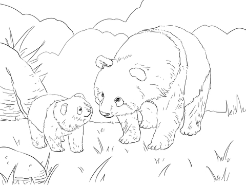 Mother Panda with Cute Cub Coloring page