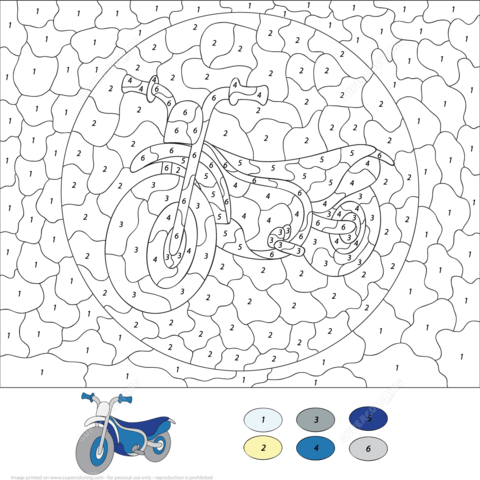 Motorcycle Color by Number Coloring page