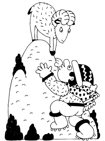 Mountain Sheep and Alpinist Coloring page