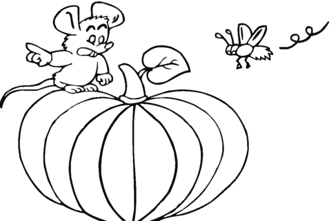Mouse Stands on the Pumpkin  Coloring page