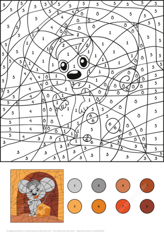 Mouse with Cheese Color by Number Coloring page
