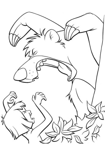 Mowgli And Baloo Roaring Together  Coloring page