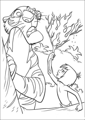 Mowgli Gives A Torch To Shere Khan  Coloring page