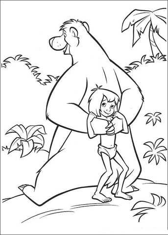 Mowgli Is Playing With Baloo  Coloring page