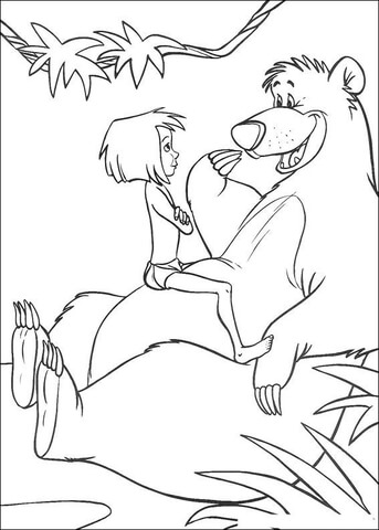 Mowgli Is Sitting On Baloo  Coloring page