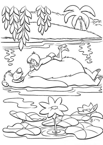 Mowgli Is Sleeping On Baloo  Coloring page