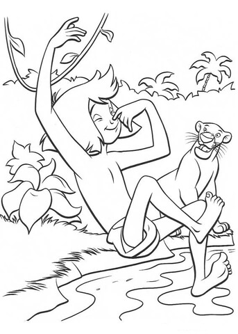 Mowgli Will Swim In The River  Coloring page