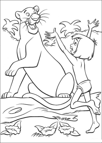 Mowgli With Bagheera  Coloring page