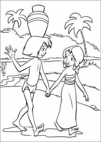Mowgli With Indiana Girl  Coloring page