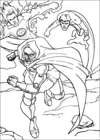 Mr Fantastic And The Human Torch Try To Catch Their Enemy  Coloring page