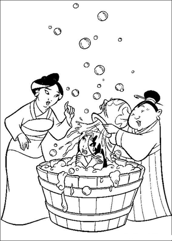Mulan Is Bathing  Coloring page