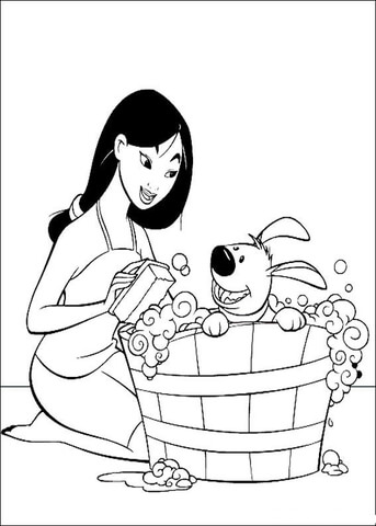 Fa Mulan Is Cleaning Her Pet  Coloring page