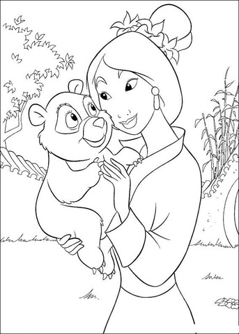 Mulan With a little bear Coloring page