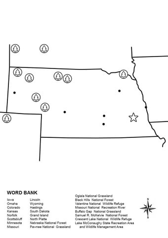 Nebraska Map Worksheet Coloring page