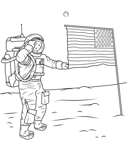 Neil Armstrong on the Moon Coloring page