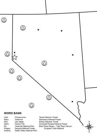 Nevada Map Worksheet Coloring page