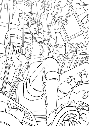 Niebla is Controlling Her Steampunk Robot Coloring page