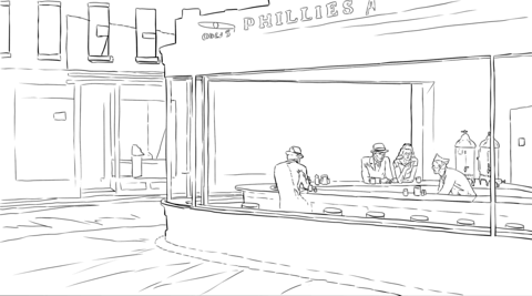 Nighthawks by Edward Hopper Coloring page