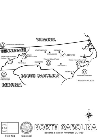North Carolina Map Coloring page
