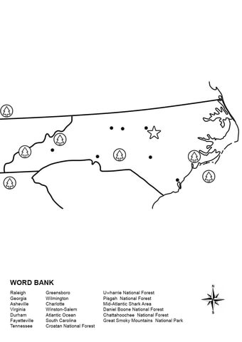 North Carolina Map Worksheet Coloring page