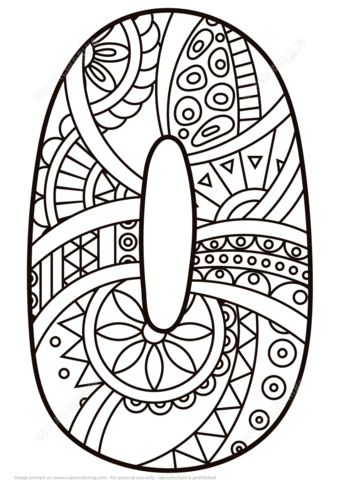 Number 0 Zentangle Coloring page