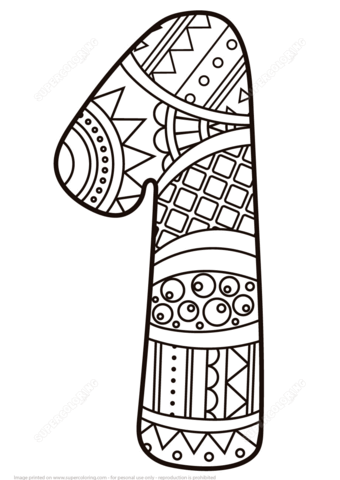 Number 1 Zentangle Coloring page