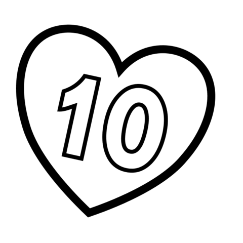 Number 10 in Heart Coloring page